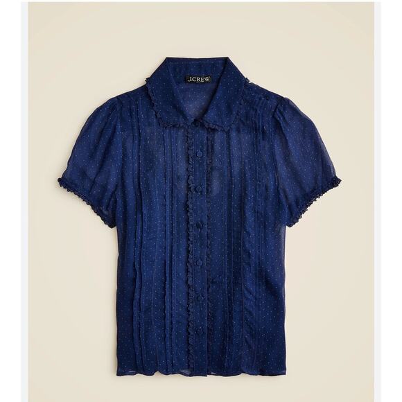J. Crew Sheer lace-trim button-up shirt in dot crinkle chiffon - Picture 1 of 11